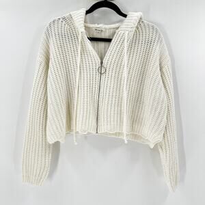 Miracle Cropped White Knit Zip Up Hoodie L